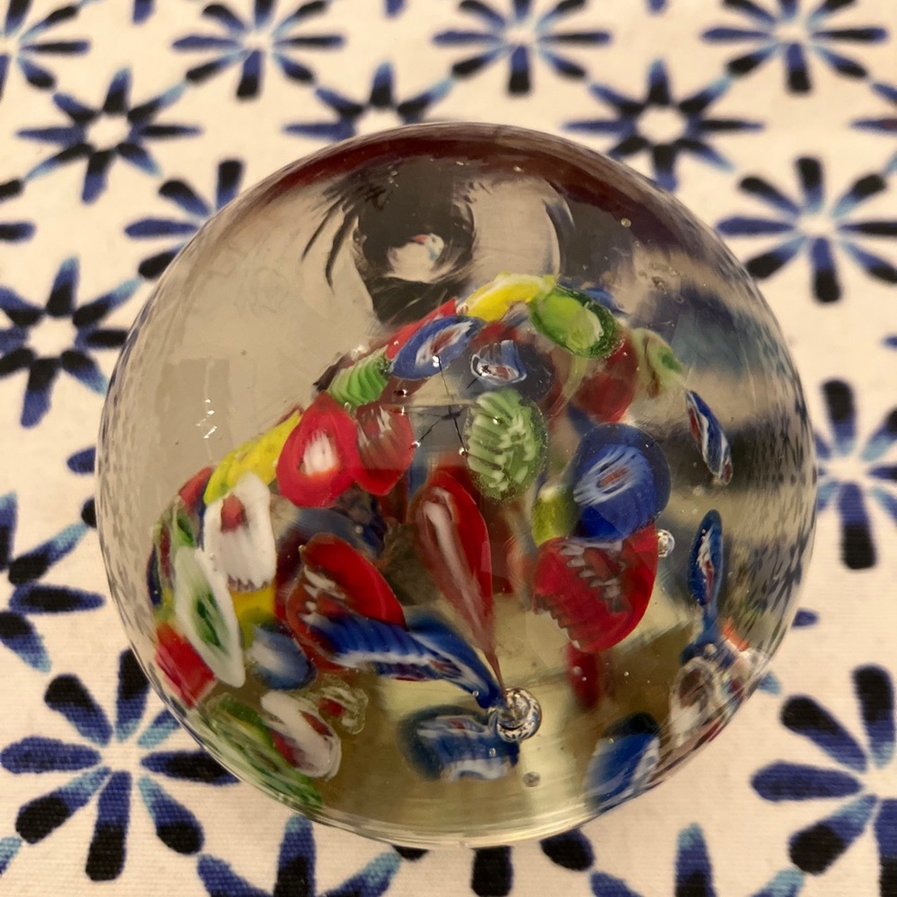 Vintage Multicolor Art Glass Globe Paperweight Confetti Made In Japan